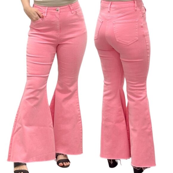 Wild Fable Highest Rise Extreme Flare Raw Hem Jeans in Pink Women's Size 6/28 - Picture 1 of 16